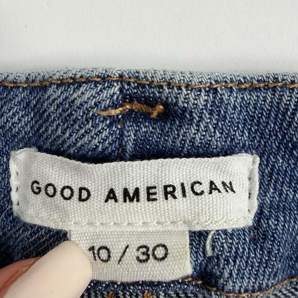 Good American Distressed Straight Jeans Women's 10/30 High Rise Raw Hem - Picture 3 of 9